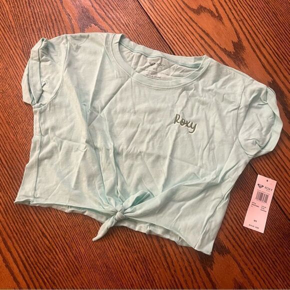 Roxy Girls Colorful Pineapple Tie Front T-Shirt Mint Green S/8 Crop - Picture 5 of 6